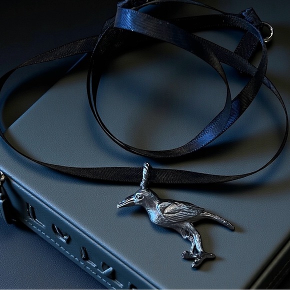 Raven Pendant Satin Ribbon Choker Necklace Enchanting Whimsical Gothic - Picture 10 of 17